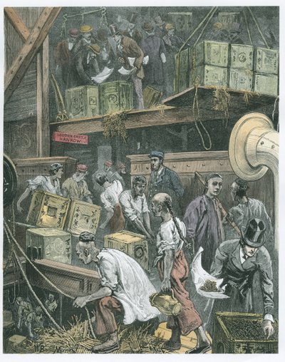 Breaking Bulk on Board a Tea Ship in the London Docks by William Bazett Murray